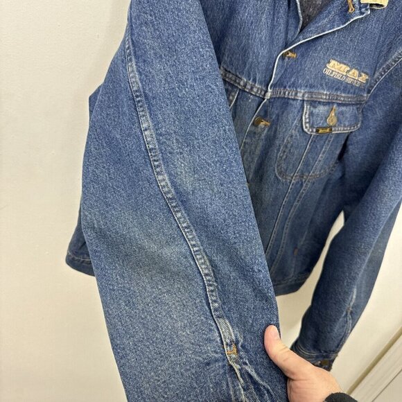 Mustang Stormrider Men L Blanket Lined Denim Jacket Blue Oilfield Logo - Picture 3 of 11